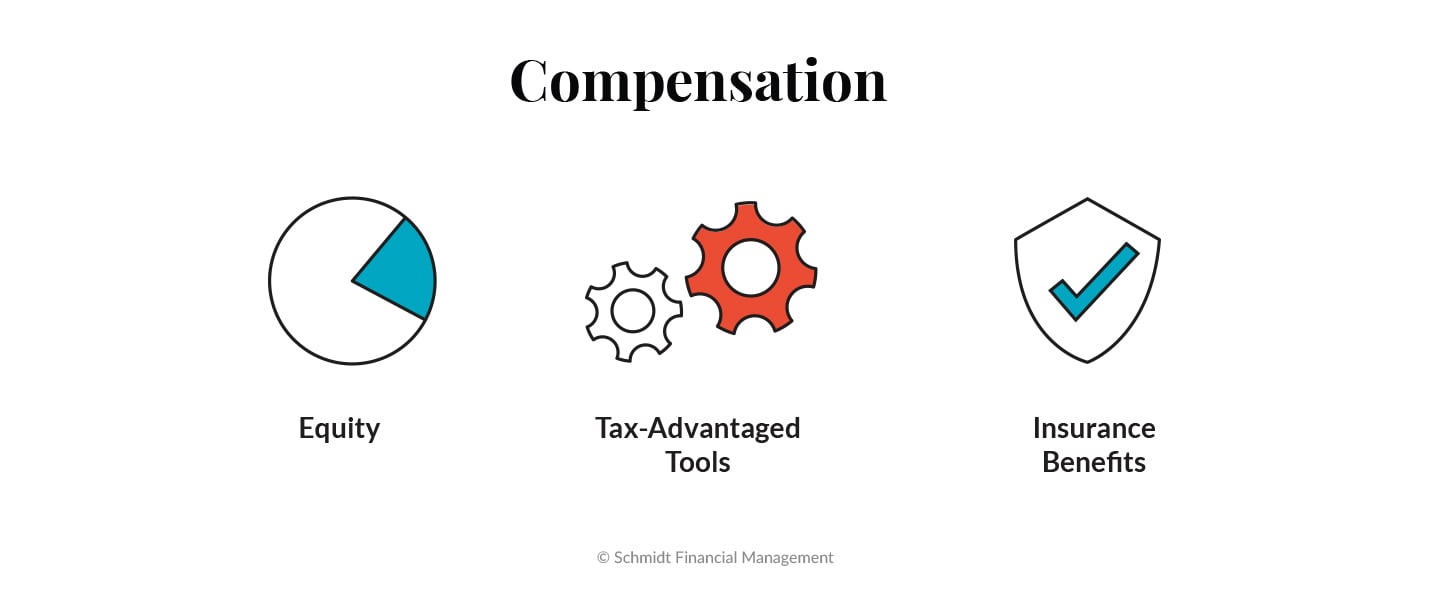 equity compensation, tax advantaged tools and insurance benefits